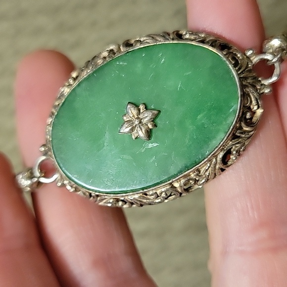 Vintage Jade bracelet 925 - Picture 9 of 10
